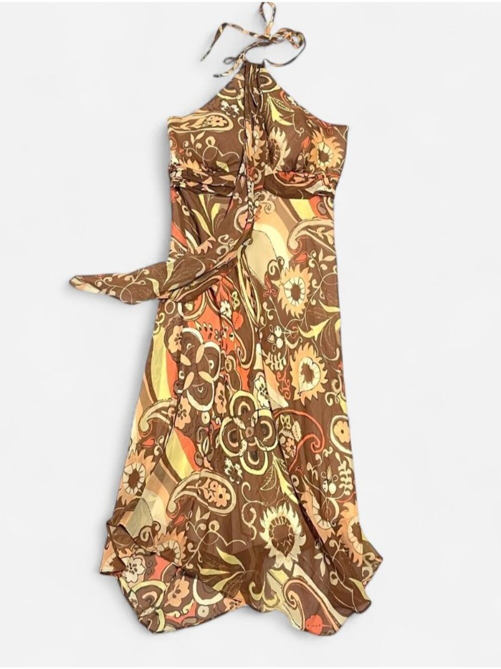 Y2K VTG whimsy fairy halter silk dress size 8